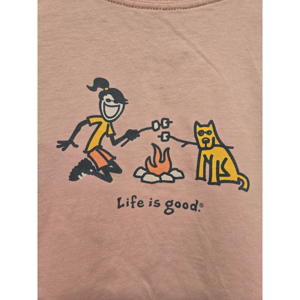 Life is Good Girls Pink Campfire Marshmallow Dog Graphic T-Shirt Size XL 12-14 - Picture 3 of 6